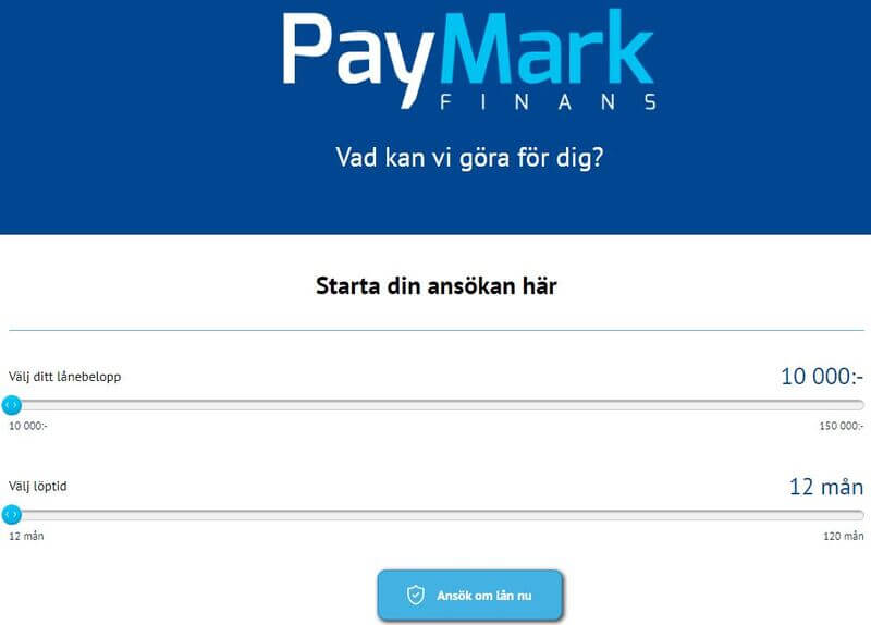 Hemsidan hos Paymark Finans